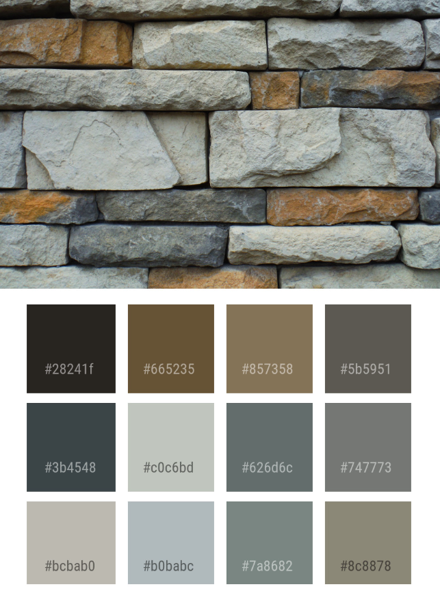 A custom paint color palette placed directly next to natural stone veneer samples to help Katy homeowners visualize material textures and color blending.